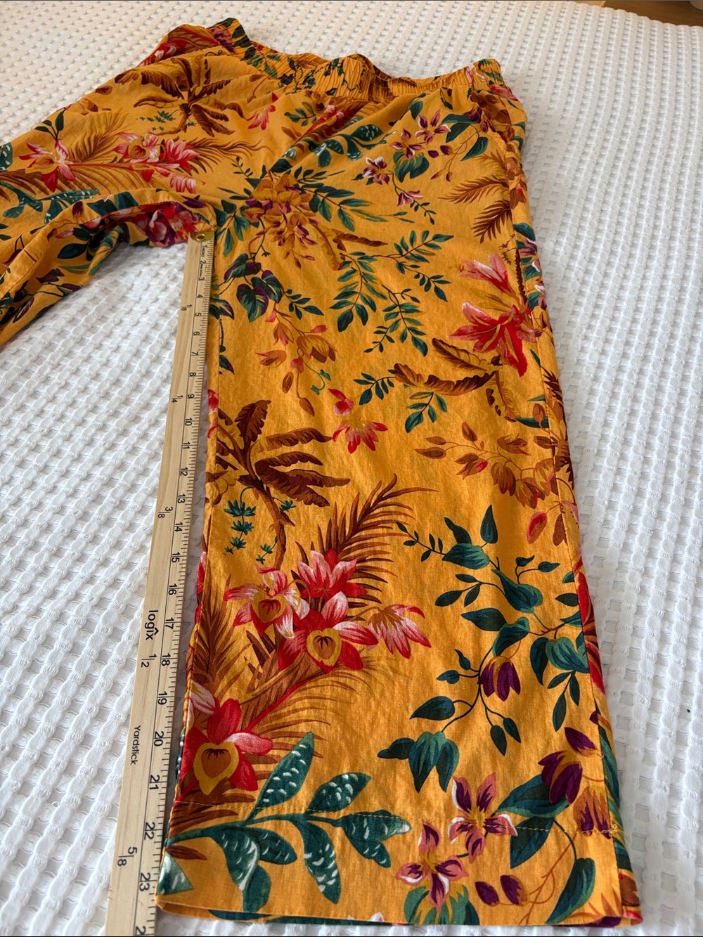 RACHEL Rachel Roy Linen Resort Mustard Yellow Tropical Wide Leg Pants SZ XL - Picture 8 of 9